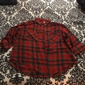 Sheer red plaid top